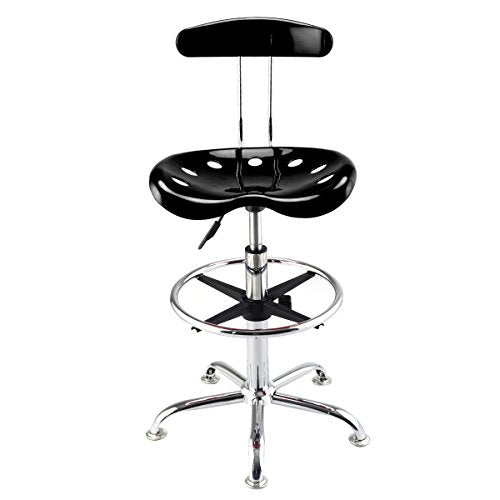 COSTWAY ABS Tractor Seat Adjustable Bar Stools Swivel Chrome Drafting Chair Modern Kitchen Barstool (Black)