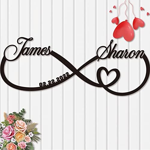 Personalized Infinity Symbol Heart Sign Custom Family Name Established Date Love Metal Sign Housewarming Wedding Valentine'S Day Gift For Him Her Couple Girlfriend Metal Wall Art Room Home Decor