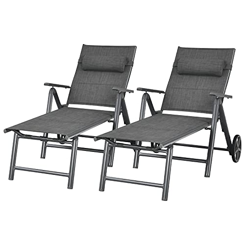 COSTWAY 2PCS Patio Reclining Chaise Lounge Padded Chair Aluminum Adjust Pillow