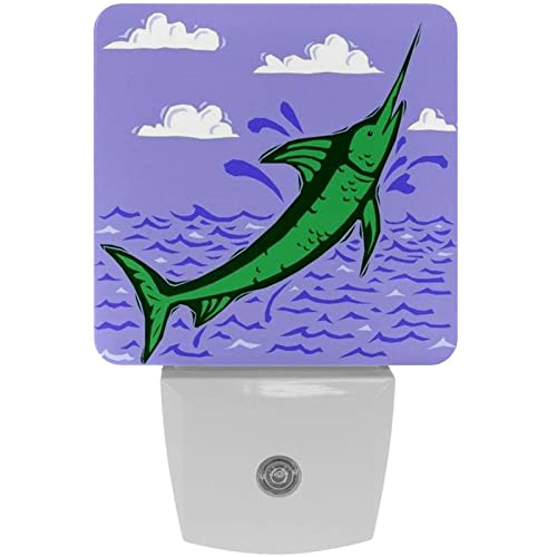 2 Pack Plug-in Nightlight LED Night Light Woodcut Swordfish, Dusk-to-Dawn Sensor for Kid's Room Bathroom, Nursery, Kitchen, Hallway