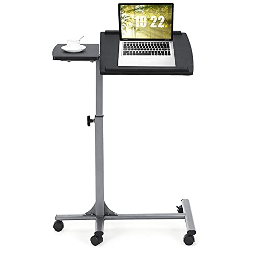 COSTWAY Rolling Laptop Stand, Mobile Laptop Tray and Cart with 45 ¡Degree Swivel Tilting Tabletop, Height Adjustable Mobile Podium from 24.5'' to 36'', Overbed Computer Workstation Table for Sofa, Bed