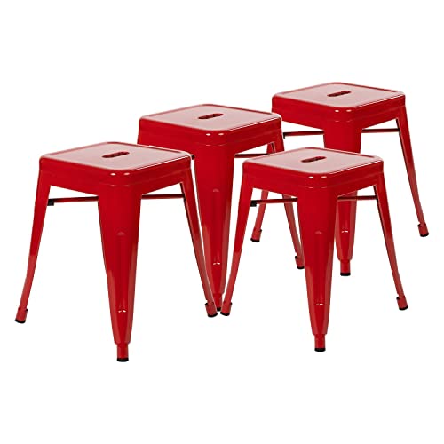 Flash Furniture Metal Dining Table Height Stool - Backless Red Kai Commercial Grade Stool - 18 Inch Stackable Dining Chair - Set of 4