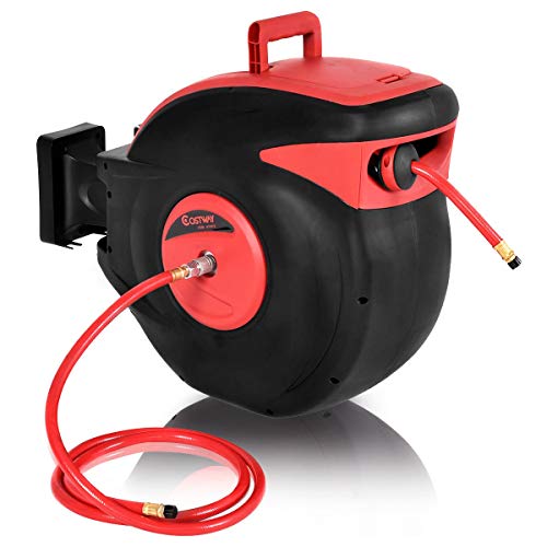 Costway 3/8" Retractable Auto Rewind Air Hose Reel Tools Compressor 300 PSI Garage For Auto Repair (100ft)