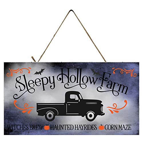 Twisted R Design Halloween Wood Sign Home Decor Art Accessories Signs Wall Hanging Living Room Kitchen Wall Decor Funny SIgn (10 x 5 inches, Sleepy Hollow)