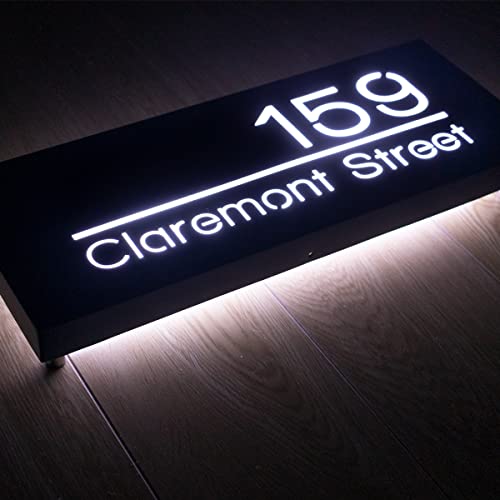 12V LED House Numbers for House Street Backlit,Personalised Illuminated Modern House Numbers Address Sign Address Plaque Lighted with LED (40X15CM, White light)