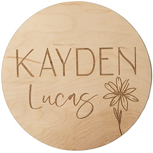 Baby Announcement Sign, Hospital Sign, Gender Reveal Baby Photo Props, Wooden Name Sign, Baby Shower Gift, Birth Stat, Laser Birth Engraved Round (Design 5)