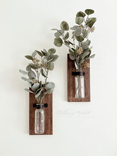 Wood Wall Sconces Set of 2, Decorative Wooden Wall Sconce, Farmhouse Sconce, Living Room Wall Decoration, Brown (No Greenery)