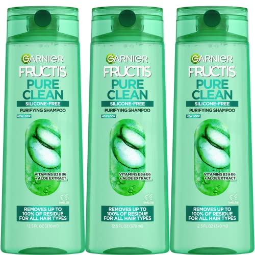 Garnier Fructis Pure Clean Purifying Shampoo, Silicone-Free, 12.5 Fl Oz, 3 Count (Packaging May Vary)