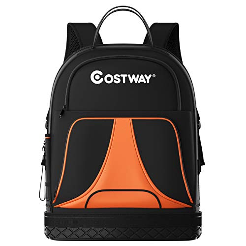 COSTWAY Tool Backpack, 33 Pockets, Jobsite Tool Bag, w/Padded Shoulder Straps, Tool Carrier, Molded Base, Perfect Storage & Organizer for a Contractor, Electrician, Plumber, HVAC