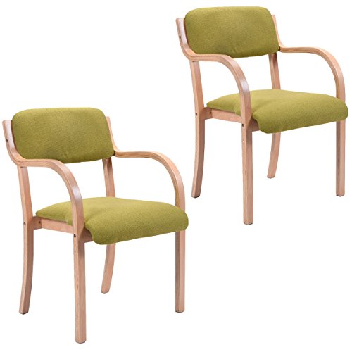 COSTWAY Modern Bentwood Arm Dining Chair Accent Chair Upholstered Home Room Furniture (2, Green)