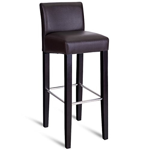 COSTWAY 40'' Bar Stool Modern Contemporary Bar Height Backed Padded Seat Pub Bistro Kitchen Dining Side Chair Barstools with Solid Wood Legs (Dark Brown, 1)