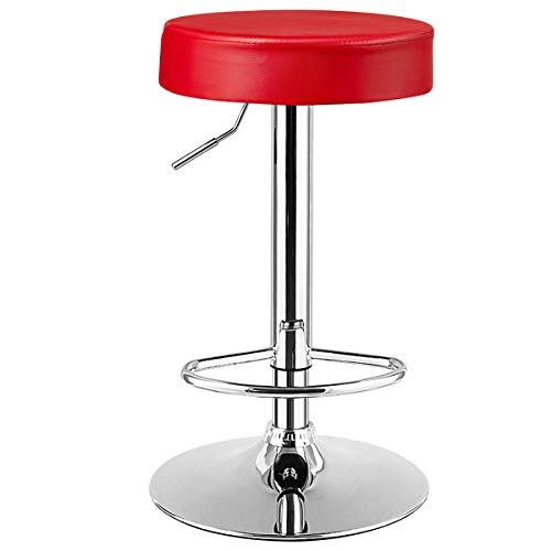 COSTWAY Bar Stool, Modern Swivel Backless Round Barstool, PU Leather Armless bar Chair with Height Adjustable, Chrome Footrest, Sturdy Metal Frame for Kitchen Dining Living Bistro Pub (Red, 1 pc)