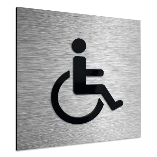 ALÚMADESIGNCO Handicap Restroom Sign - Bathroom Handicapped Sign - Wheelchair Toilet Signage - Metal/Acryl WC Disabled Accessible Door Plaque - Easy To Install - 4.7'' In x 4.7'' In