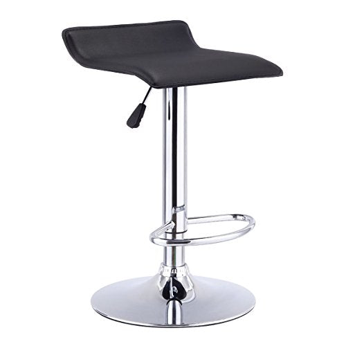 COSTWAY Swivel Bar Stool Backless Leather Dining Chair Adjustable (Black)