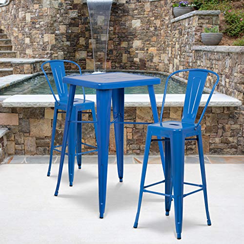 Flash Furniture Lily Commercial Grade 4 Pack 30" High Blue Metal Indoor-Outdoor Barstool with Removable Back