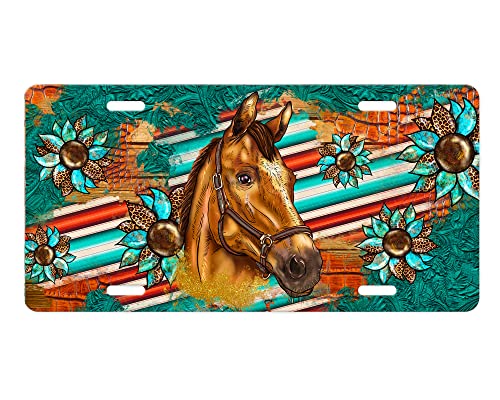 Vanity Decorative Aluminum Front License Plate (Horse on Serape Print)