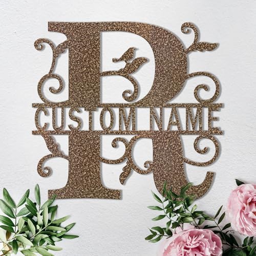 Custom Metal Signs Metal Name Sign Metal Wall Art Split Letter Monogram Wall Decor Metal Wall Art Last Name Sign Family Name Sign Personalized Wedding Gift Fire Pit Sign Outdoor Decor Cabin Sign - R