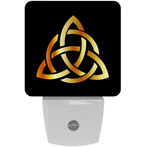 2 Pack Plug-in Nightlight LED Night Light Golden Triquetra Celtic Cross, Dusk-to-Dawn Sensor for Kid's Room Bathroom, Nursery, Kitchen, Hallway