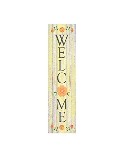 24 Inch Yellow Floral Welcome Vertical Wood Print Sign