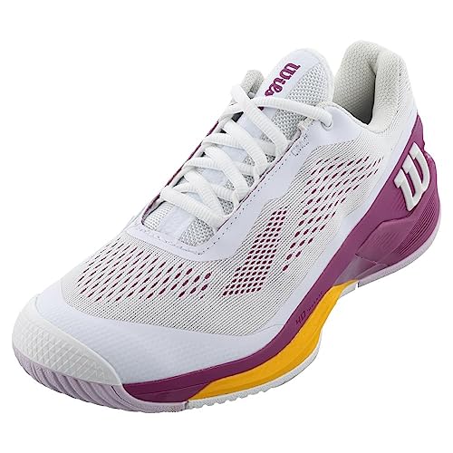 WILSON Women's Rush Pro 4.0 Tennis Shoes (White/Baton Rouge/Saffron, us_Footwear_Size_System, Adult, Women, Numeric, Medium, Numeric_8)