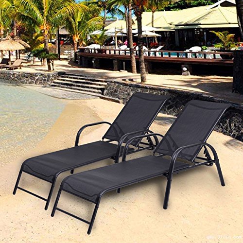 COSTWAY Set of 2 Patio Lounge Chairs Sling Chaise Lounges Recliner Adjustable Back