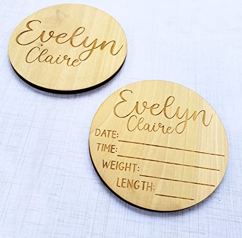 Baby Birth Stat Sign, Baby Name Announcement wood round, Baby Milestone, Newborn stats wood round, Baby Name Reveal, Custom Birth keepsake (5 Inch, Both - Name Only & Name with Lines)