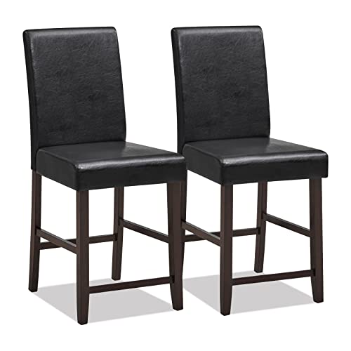 COSTWAY Bar Stools Set of 2, Counter Height Bar Stools with Rubber Wood Legs & Ergonomic Back, Comfortable Footrest & Armless Seat, for Bar, Kitchen, Dining Room, Hotel, Black and Brown (2)