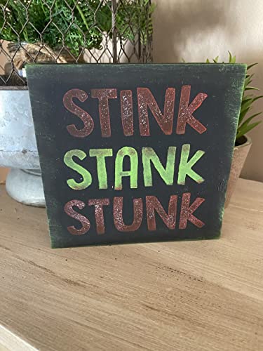 Stink Stank Stunk grinch inspired farmhouse Christmas tiered tray Decorations Winter Holiday Decor Wooden Painted Sign