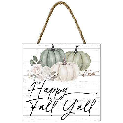 Yippee Daisy Pumpkin Hanging Sign - Home Decorative Rustic Wooden Sign, Thanksgiving, Fall, Autumn Decor to Hang in Front Door, Kitchen Wall, Porch, Farmhouse, Garden - 7"x7", Happy Fall Y'all