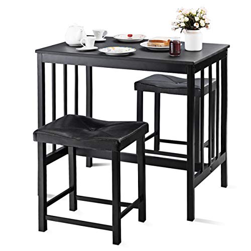 COSTWAY 3-Piece Modern Counter Height Dining Set Table and 2 Chairs Kitchen Bar Furniture