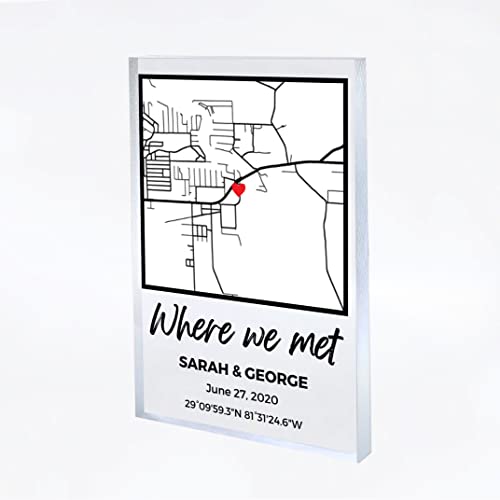 Where We Met Valentines Day Map Plaque - Couple Map, Gift for Her, Acrylic Plaque Couple Gift, Custom Locaiton, Gift for Him, Christmas Gift Thanksgiving Gift New Year Gift