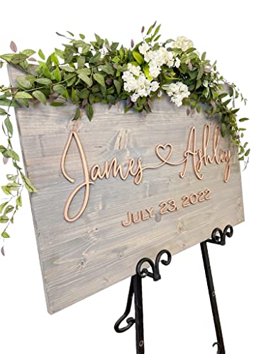 Wedding Sign, Welcome Wedding Sign, Wedding Welcome Sign, 3D Wedding Sign, Custom Sign, Wooden Welcome Sign, Wood Wedding Sign, (12x18, Gray + Rose Gold Letter)