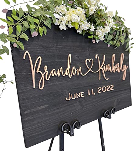 Wedding Sign, Welcome Wedding Sign, Wedding Welcome Sign, 3D Wedding Sign, Custom Sign, Wooden Welcome Sign, Wood Wedding Sign, (24x36, Black + Rose Gold Letter)