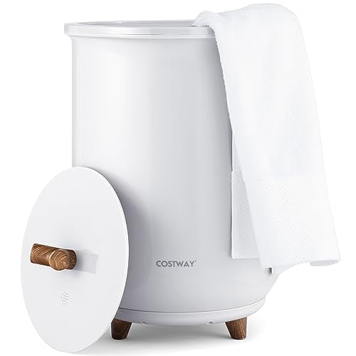 COSTWAY Bucket Style Towel Warmer, 23L Towel Warmer with 4 Heating Time & 3 Heating Temperature, Overheat Protection System, Fragrant Disc Holder, Towel Warmer for Bathroom, Hot Tub, Spa (White)