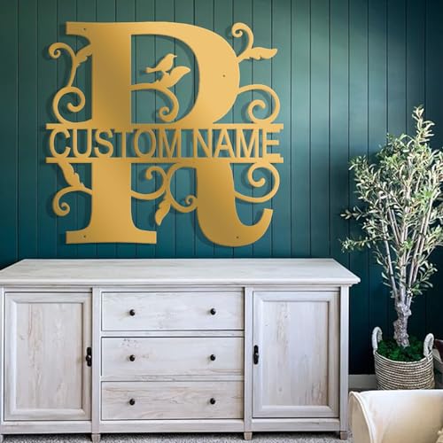 Custom Metal Signs Metal Name Sign Metal Wall Art Split Letter Monogram Wall Decor Metal Wall Art Last Name Sign Family Name Sign Personalized Wedding Gift Fire Pit Sign Outdoor Decor Cabin Sign - R