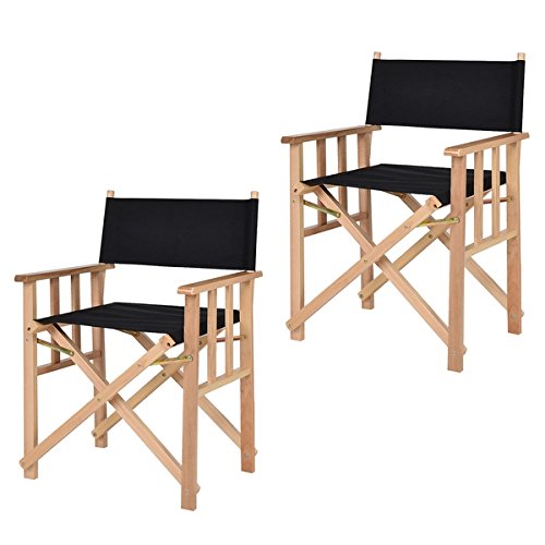 Costway 34'' Set Of 2 Folding Makeup Director Chairs Wood Camping Fishing Black