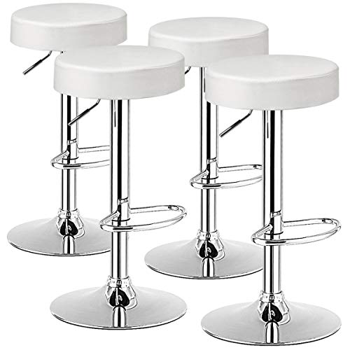 COSTWAY Bar Stools Set of 4, Modern Swivel Backless Round Barstool, PU Leather Armless bar Chair with Height Adjustable, Chrome Footrest, Sturdy Metal Frame for Kitchen Bistro Pub (4 pcs, White)