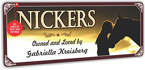 Personalized Horse Name Plate Sign with Girl Kissing Silhouette - Custom Equestrian Decor - Handcrafted Plaque - Unique Gift for Horse Lovers - Customize with Your Horse's Name