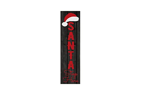 Twisted R Design Santa Stop Here Christmas Sign - Unique Vertical Christmas Decor Wooden Sign, 24" Hanging/Standing Farmhouse Christmas Decor, Directly Printed Cozy Christmas Decoration, 2ft