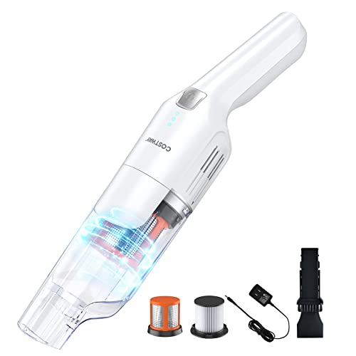 COSTWAY Handheld Vacuum Cleaner Cordless, Lightweight Car Vacuum with Led Lights, Battery Powered Vacuum with Strong Suction & Cleaning Brush, Portable Hand Vacuum for Home Pet Cleaning