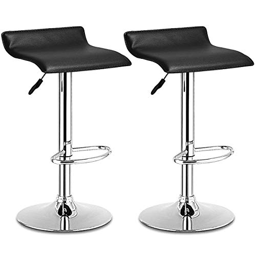 COSTWAY Set Swivel Bar Stools Adjustable Contemporary Modern Design Chrome Hydraulic PU Leather Backless of 2 (Black)