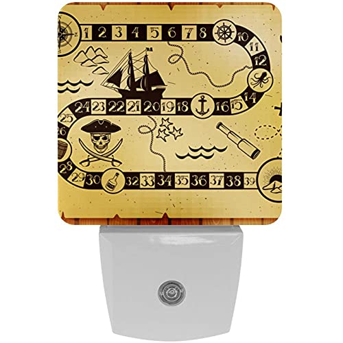 2 Pack Vintage Nautical Treasure Map LED Night Light Lamps for Baby, Nursery Light for Kids Bedroom