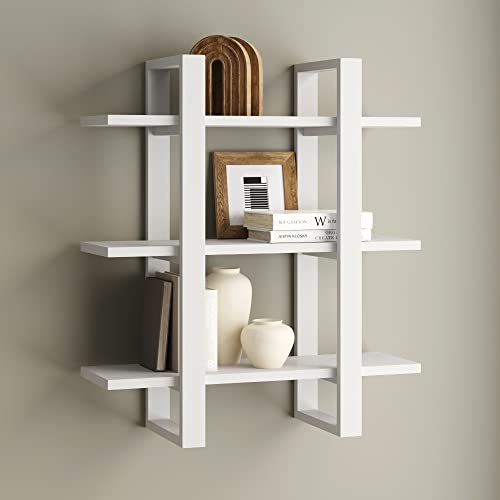 Nathan James Benji Floating Wall Book Shelves, 3-Tier Display Shelf, Decorative Modular Shelf in Solid White Wood for Bedroom, Nursery, Bathroom or Kitchen