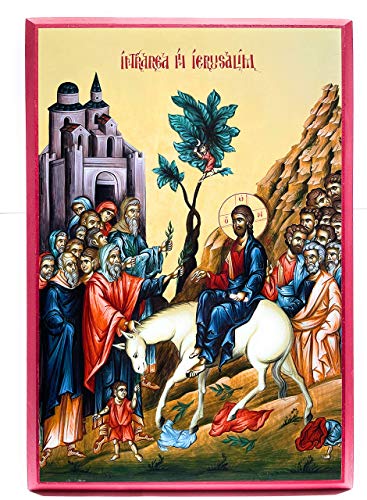 Wooden Byzantine Orthodox Christian Icon Entry of Our Lord Jesus Christ into Jerusalem/Palm Sunday (9" x 13")