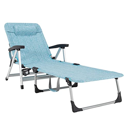 COSTWAY Beach Chaise Lounge Chair Patio Folding Recliner w/ 7 Adjustable Positions Blue