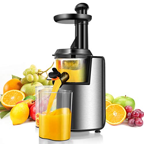 Costway Slow Masticating Juicer with Reverse Function, Cold Press Juicer Machine for Higher Nutrient Fruit and Vegetable Juice, 200W Stainless Steel Juicer Machine with Quiet Motor BPA-FREE