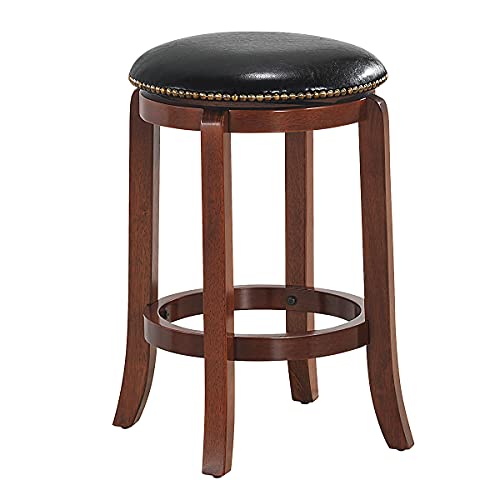 COSTWAY Backless Bar Stools, 360¡ Swivel Cushioned Seat, 24-inches, Rota-Table Chair with Foot Rest, Upholstered and Backless, Suitable for Kitchen, Bar, Counter and Club