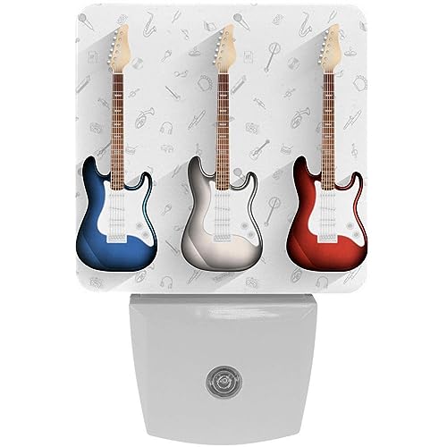 2 Pack Plug-in Nightlight LED Night Light Electric Guitar Background, Dusk-to-Dawn Sensor for Kid's Room Bathroom, Nursery, Kitchen, Hallway