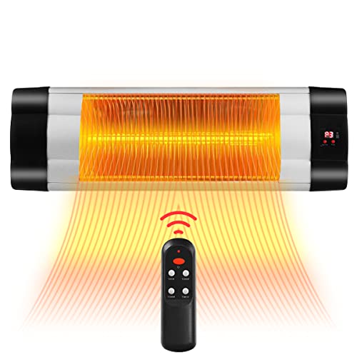 COSTWAY Outdoor Patio Heater, 1500W Electric Infrared Heater with Remote Control, 24H Timer, 3 Adjustable Modes, Quiet 3s Instant Heat, Wall-mounted Space Patio Heaters for Outdoor Use, Home, Backyard