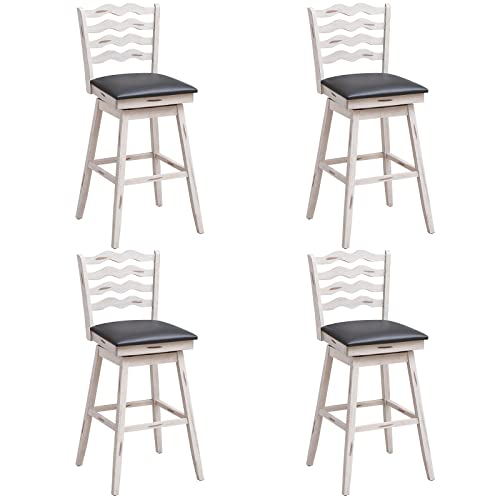 COSTWAY Bar Stools Set of 4, 29Ó 360¡ Swivel Bar Height Chairs with Rubber Wood Frame, Cushioned Seat, Ergonomic Backrest & Footrest, Wooden Upholstered Barstools for Kitchen Island (4, 29Ó)